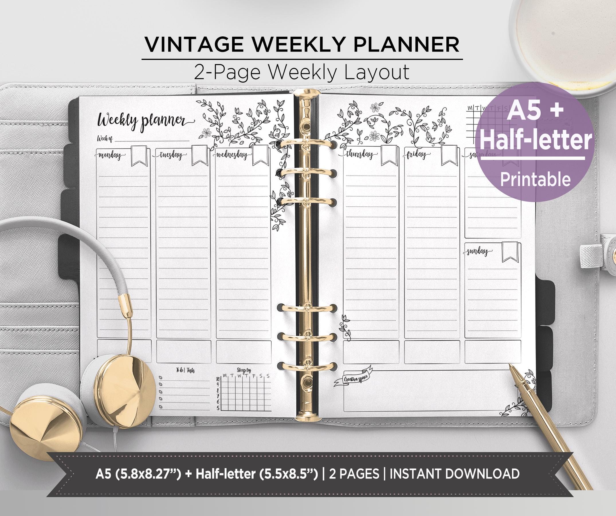 Vintage Weekly Planner Printable | Weekly Planner Inserts A5 & Half ...