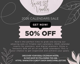 2026 Calendar SALE – 50% OFF | Printable Wall & Desk Calendars | Limited Time Digital Calendar Discount