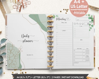 Eucalyptus Daily Planner Printable | A5 & Half Letter Botanical Daily Inserts | Undated Planner Pages PDF. PIED
