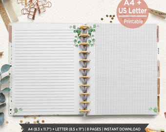 Eucalyptus Notebook Paper Printable | A4 and Letter Lined, Dotted & Grid Planner Inserts | Botanical Notes Pages PDF. PIED