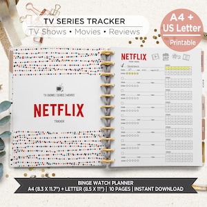 Series Tracker Printable | TV Show Tracker and Movie Journal Pages | A4 & US Letter Big Planner PDF. est