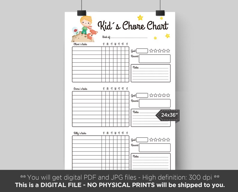 Chore Chart for Toddler Printable | Kids Chore Chart, the Little Prince ...