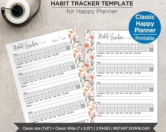 Boho Rose Habit Tracker Planner Inserts | Dusty Rose Floral Monthly Habit Tracker | Classic & Classic Wide. PIRF