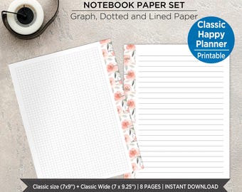 Boho Rose Notebook Paper Inserts | Lined, Dot and Grid Pages | Dusty Rose Floral | Classic & Classic Wide. PIRF