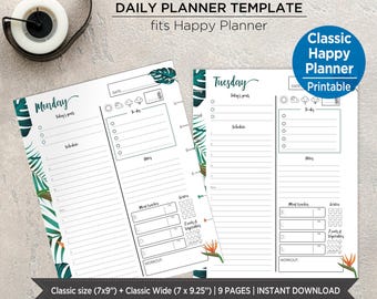 Daily planner inserts printable | Daily routine pages tropical art | Daily schedule A4 & Letter, fits Big Happy Planner. PITD