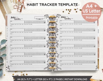 Registro de hábitos vintage imprimible / Registro mensual de hábitos para Bullet Journal y Happy Planner (tamaño grande, A4 y carta). PIBJ