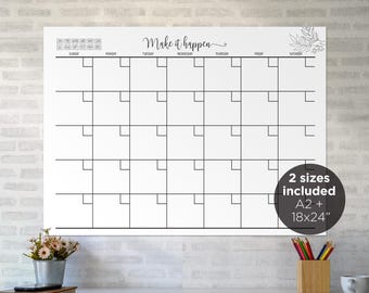 Undated Monthly Wall Calendar Printable | Botanical Line Art Perpetual Calendar | Minimalist Wall Planner A2 & 18x24