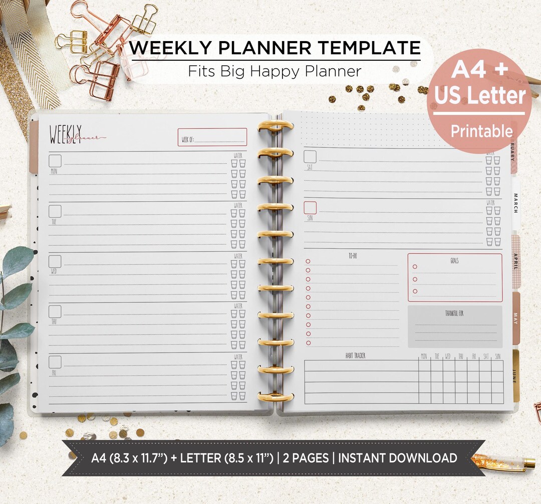 Weekly Planner Inserts Printable | Minimalist Week on 2-page | Clean ...