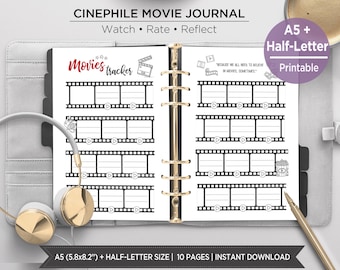 Movie Tracker Printable A5 | Cinephile Film Journal & Watchlist Planner | Movie Review Planner Inserts | Film Log Printable. ETM