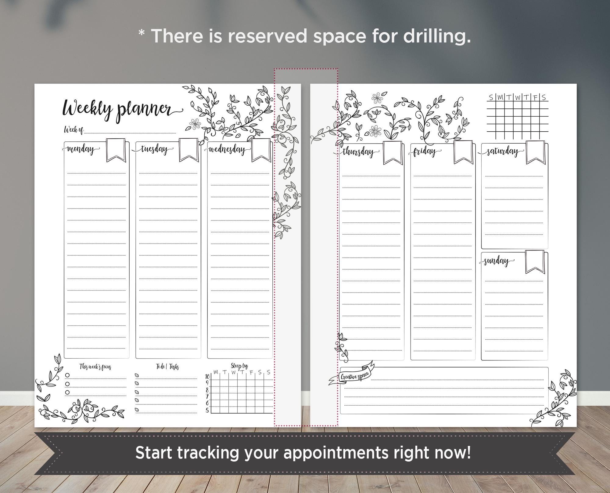 Vintage Weekly Planner Insert Printable | Classic & Classic Wide Happy ...