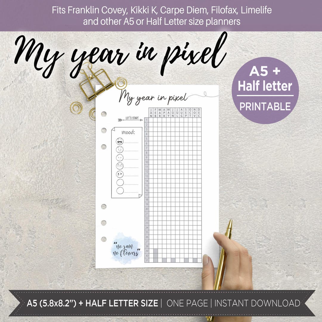 My Year in Pixels | Mood Tracker Printable | Mental Health Journal ...