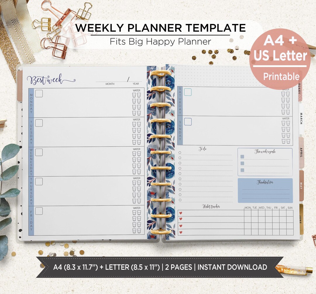 Weekly Planner Printable - Bullet Journal | Perpetual Weekly Calendar ...