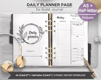 Vintage Daily Planner Printable | A5 & Half-Letter Daily Inserts for Bullet Journal | Undated PDF. PIBJ