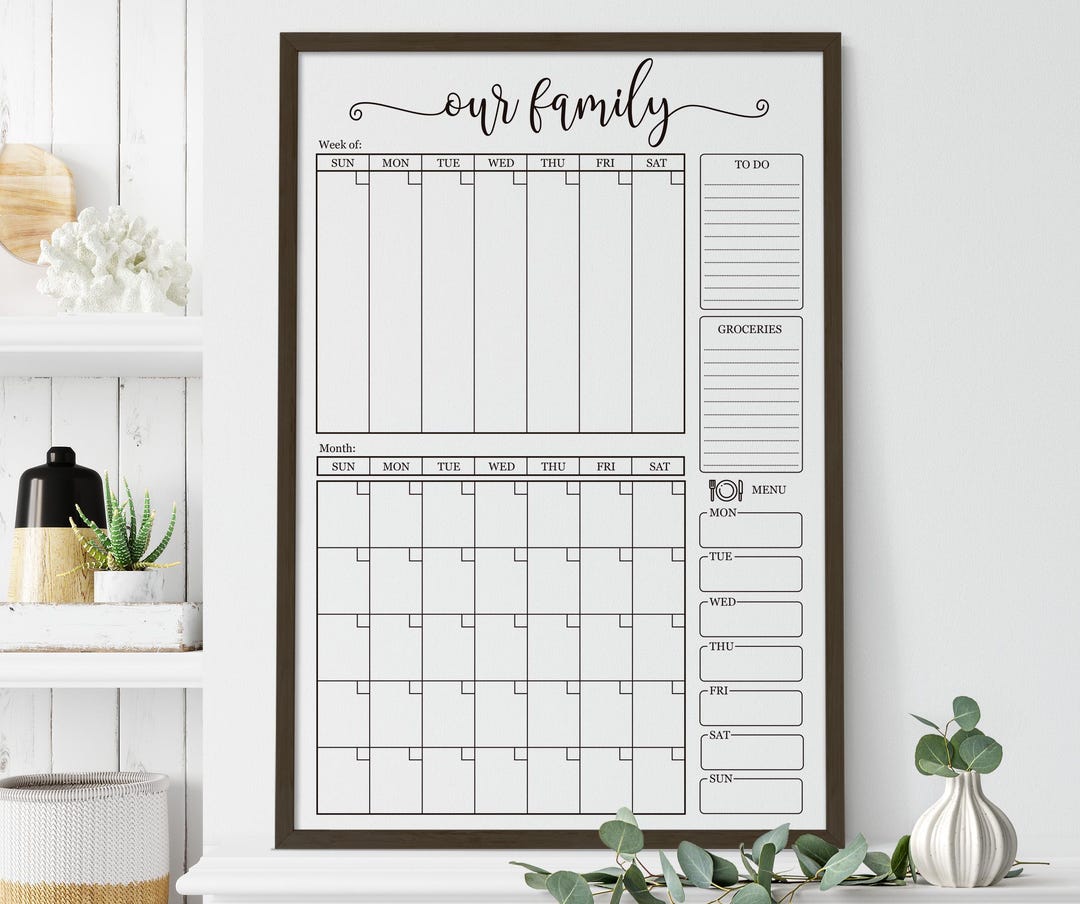 Family Calendar Printable, Minimalist Art Monthly Calendar, Weekly