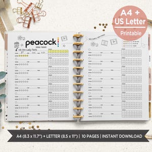 Utskrivbar programrapport för underhållningsserier | TV-programlogg och filmrecensionssidor | A4- och US Letter-planerare i PDF-format.