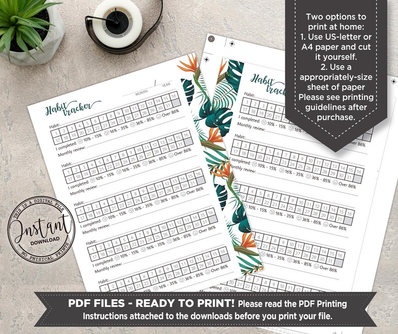 Percent Tracker Pdf Tropical Habit Tracker Planner Inserts | 2-page Habit Tracker | Classic ...