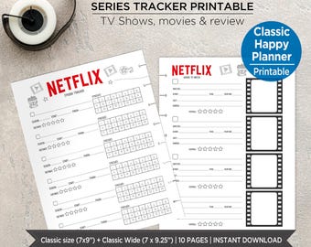 Rastreador de series y películas Dark Binge imprimible / Registro de programas de TV, reseñas, insertos de lista de seguimiento / Planificador clásico de contenido feliz / Planificador de streaming moderno en PDF