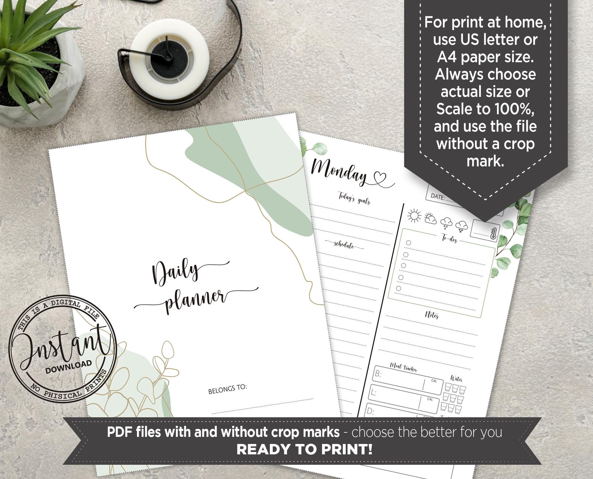 Eucalyptus Daily Planner Printable | A5 & Half Letter Botanical Daily ...