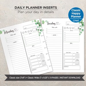 Eucalyptus dagplanner inzetstukken afdrukbaar | Botanische dagpagina's klassieke vrolijke planner | Niet-gedateerde dagelijkse plannerlay-out. PIED