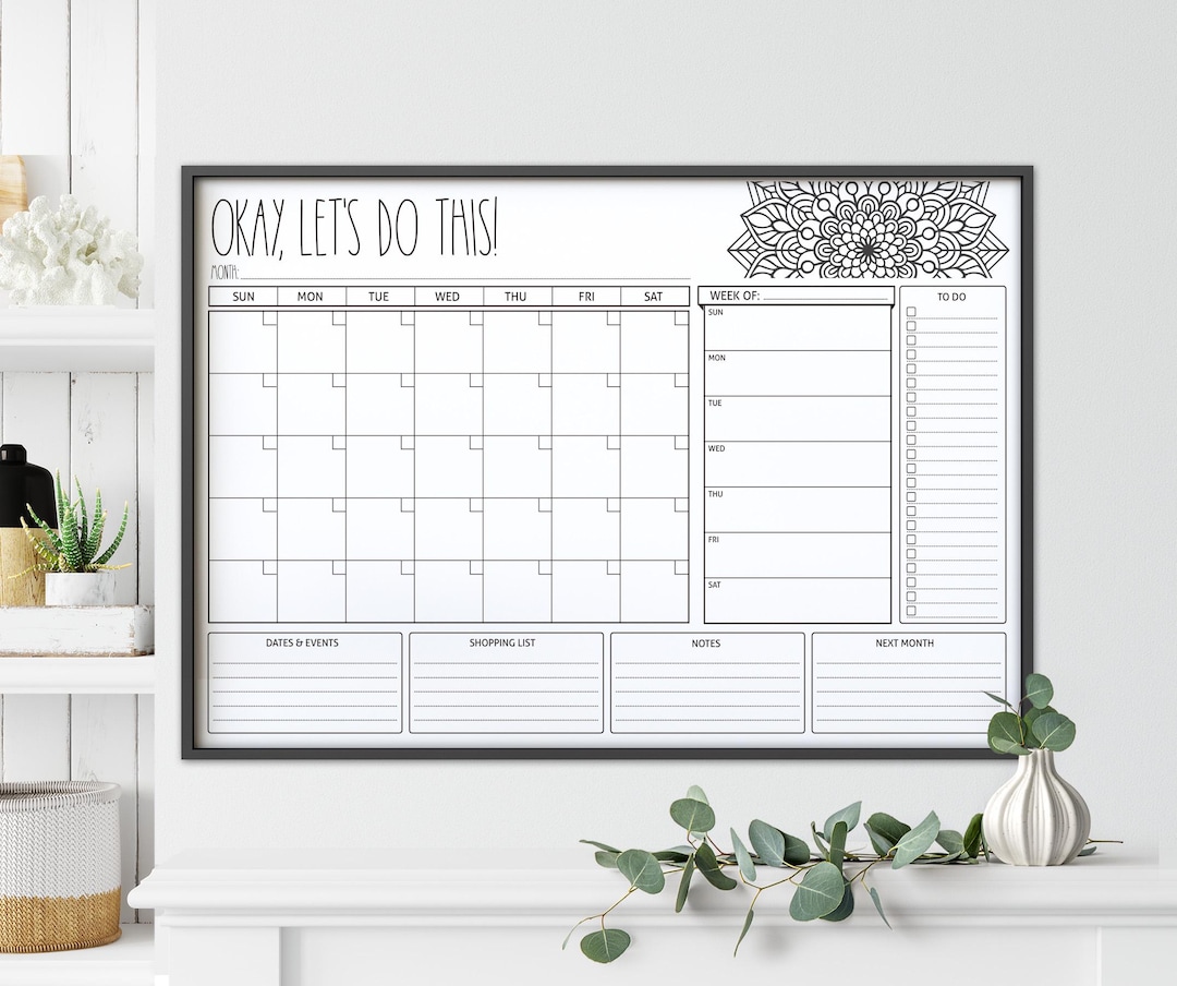 Large Wall Calendar Printable, Family Calendar Mandala Art Includes a ...