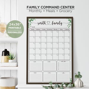 Eukalyptus Familie Wandkalender 24x36 Printable | Monatliche Kommando-Zentrale, Mahlzeitenplaner & Einkaufsliste | Großer Portrait-Wandplaner