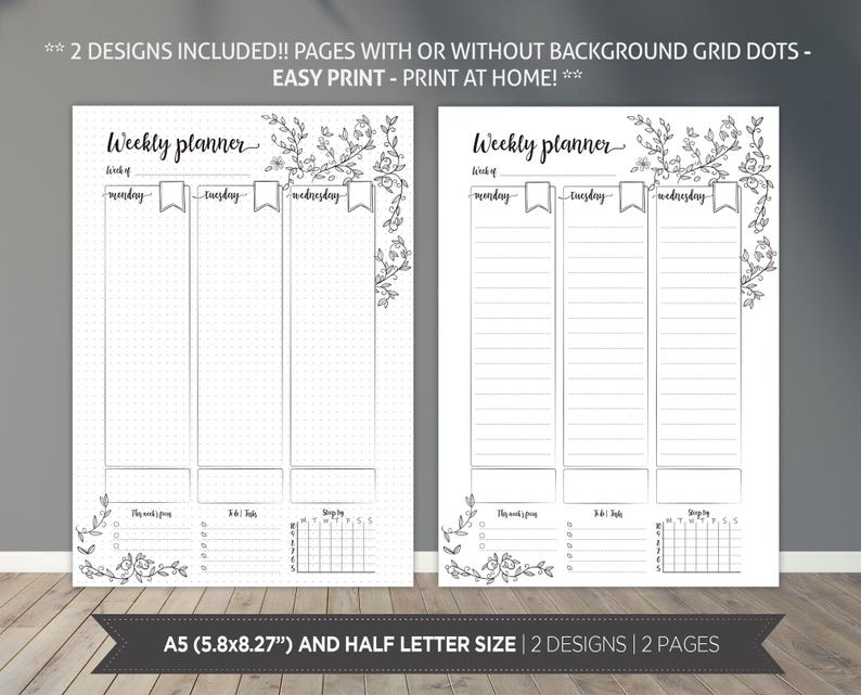 Vintage Weekly Planner Printable | Weekly Planner Inserts A4 & Letter ...