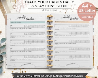 Vintage Habit Tracker Printable | Monthly Habit Tracker A4 and Letter | Goal & Routine Tracker Planner Pages. PIBJ