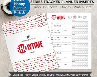 Series Tracker Planner Inserts | TV Show Tracker and Movie Journal | Watch List, Episode Log & Review Pages | Classic Happy Planner. EST