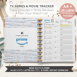 Series Tracker Printable | TV Show & Movie Tracker Planner Inserts | Episode Log, Series Review, Watch List | A4 and Letter Big Planner. EST