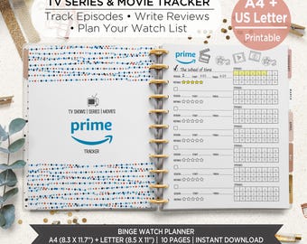 Series Tracker Printable | TV Show & Movie Tracker Planner Inserts | Episode Log, Series Review, Watch List | A4 and Letter Big Planner. EST