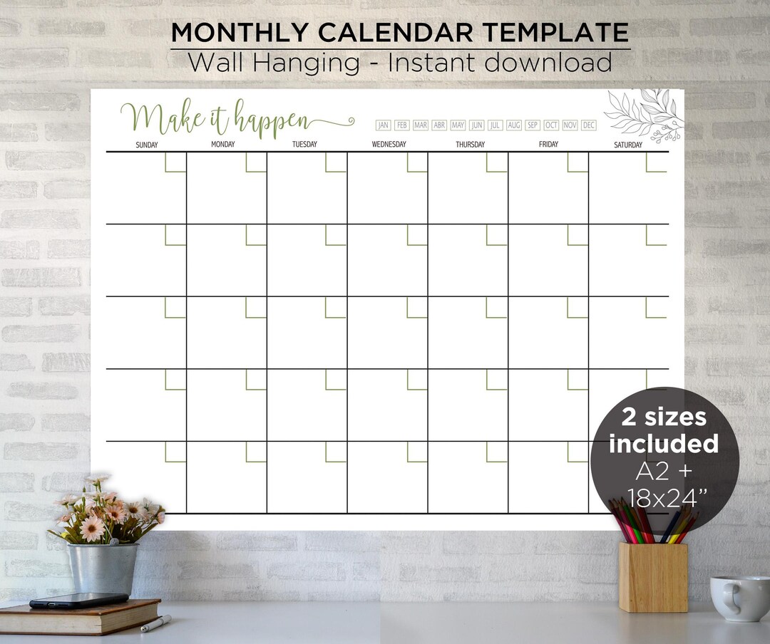 Minimal Wall Calendar Undated | Large Monthly Wall Planner | Modern