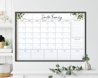 Family Wall Calendar Undated | Botanical Monthly Planner | Large Horizontal Wall Calendar | Printable 24x36