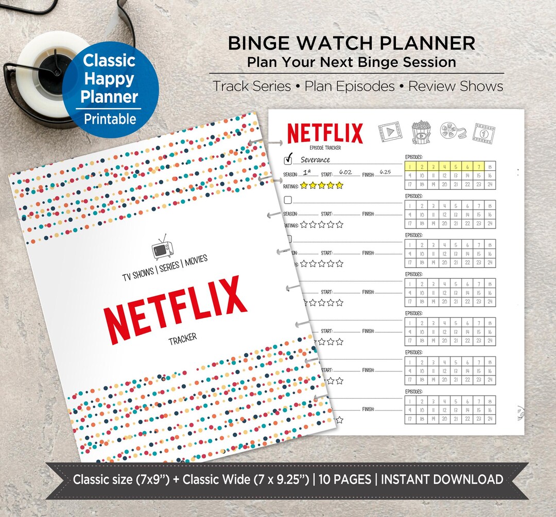 Binge Watch Planner Printable | TV Series Tracker & Show Review Journal ...