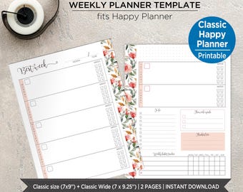 Boho Rose Weekly Planner Inserts | Week on 2 Pages | Dusty Rose Floral Weekly Layout | Classic & Classic Wide. PIRF
