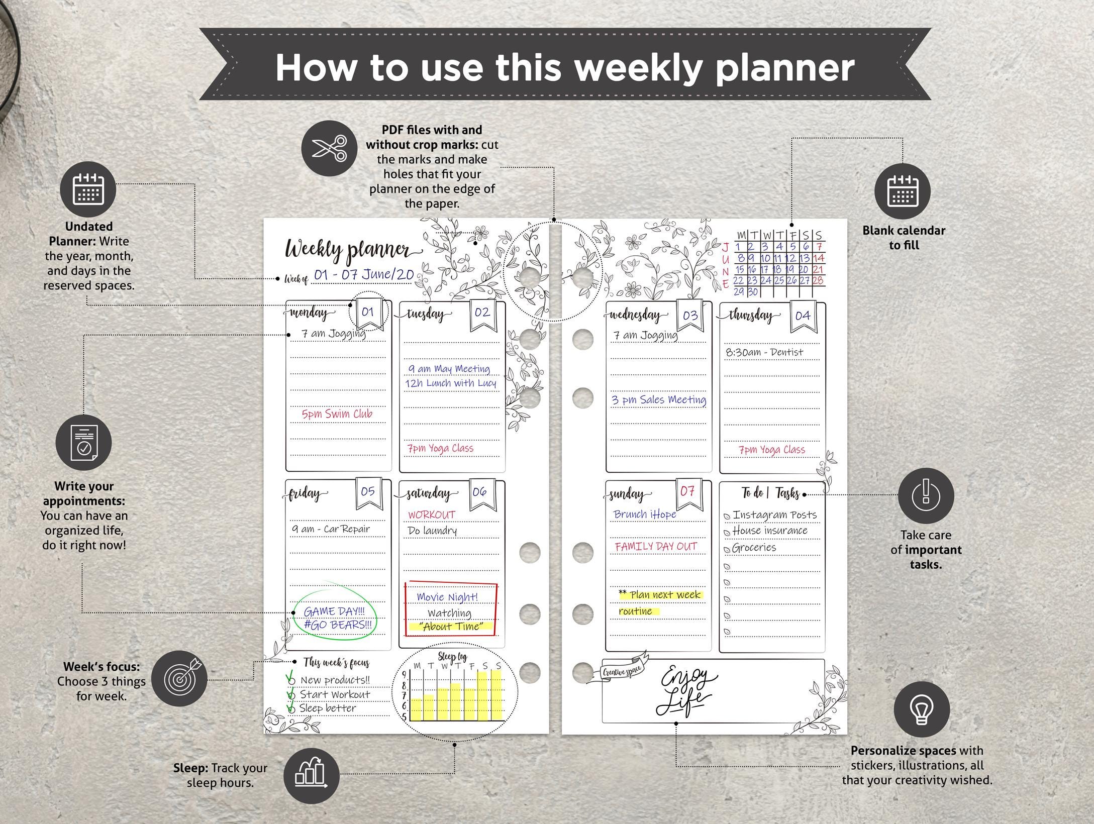 Vintage Weekly Planner Printable | Weekly Planner Inserts A5 & Half ...