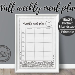 El arte de garabatos para planificadores de comidas es ideal para un plan de comidas para diabéticos o para un planificador familiar. Disponible en dos tamaños: 18x24 y carta (EE. UU.). Descarga instantánea.