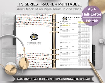 Series Tracker Printable Minimal | TV Show Tracker Planner Insert A5 Half Letter | Binge Watch Log Clean | Episode & Season Tracker. EST