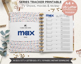 Cinematic Series Tracker Planner Inserts | TV Show & Movie Journal | Watchlist, Episode Log, Review Pages | Big Planner A4 and Letter. EST