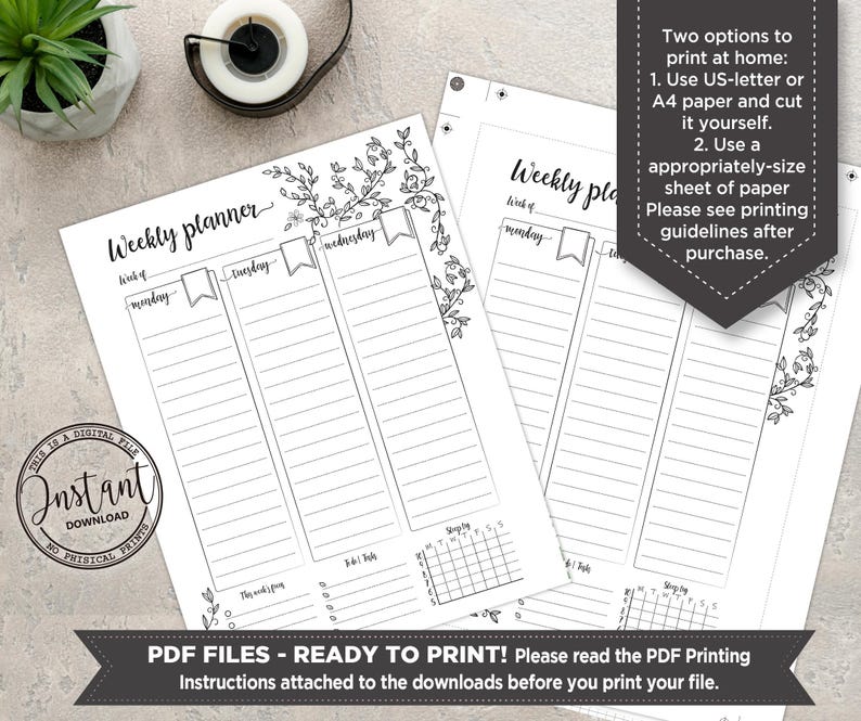 Vintage Weekly Planner Insert Printable | Classic & Classic Wide Happy ...