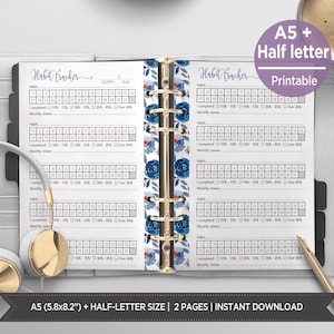 Habit Tracker druckbare Aquarell Blumen Kunst, Ziel-Tracker digitaler Planer Vorlage, Monatlicher habit tracker a5 & half-letter Größe PIBF