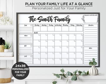 Family Command Center Printable | Personalized 24x36 Wall Calendar | Monthly Calendar, Weekly Planner & Family Schedule. FWC