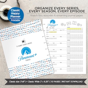 Prestige TV Series Tracker Printable | Episode Log, Watch List and Review Pages | Classic & Classic Wide Happy Planner Inserts. EST