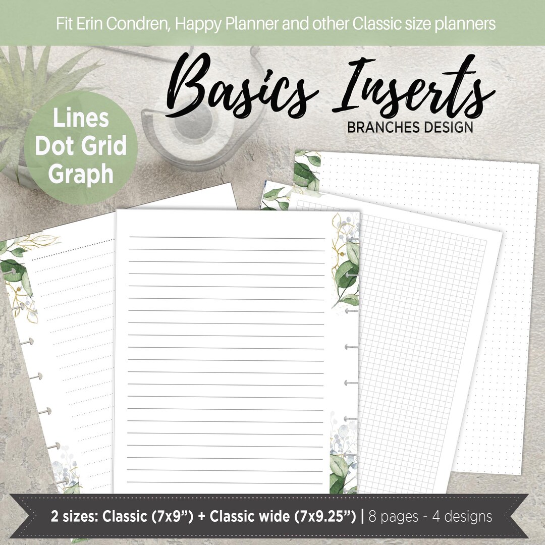 Notebook Paper Set Printable | Planner Inserts Graph, Dotted, and Lined ...
