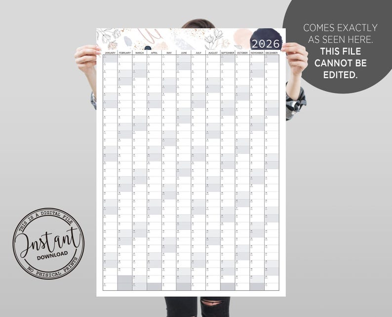 2026 Year Calendar Printable Aesthetic Design | 2026 Wall Calendar ...