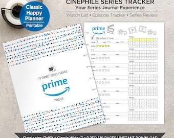 Series Tracker Printable Cinephile | TV Show Journal & Review Tracker | Episode Log, Watch List Planner Insert | Classic Happy Planner. EST