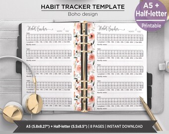 Boho Rose Habit Tracker Inserts | Dusty Rose Floral Monthly Habit Tracker | A5 & Half-Letter. PIRF