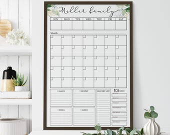 Family Wall Calendar Undated | Botanical Command Center | Weekly Monthly & Meal Planner | Portrait 24x36