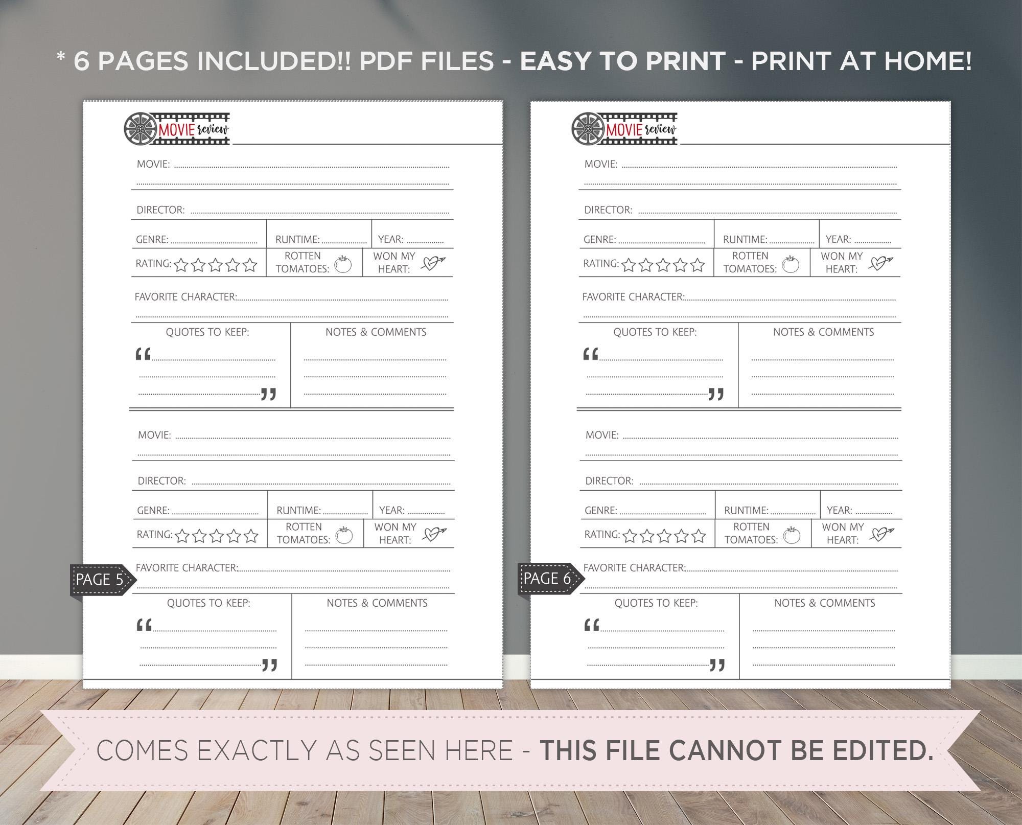 Movie List Printable Bullet Journal Pages, Movie Journal Insert ...