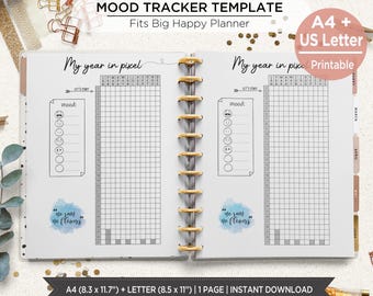 My Year in Pixels | Mood Tracker Printable | Mental Health Journal | Self Care Planner | Yearly Emotion Tracker A4 & Letter fits Big HP PIYP
