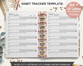 Boho Rose Habit Tracker Printable | Dusty Rose Floral Monthly Goal Tracker | A4 & US Letter. PIRF